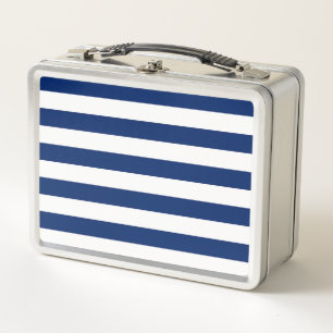 Royal Blue and White Stripes Metal Lunch Box