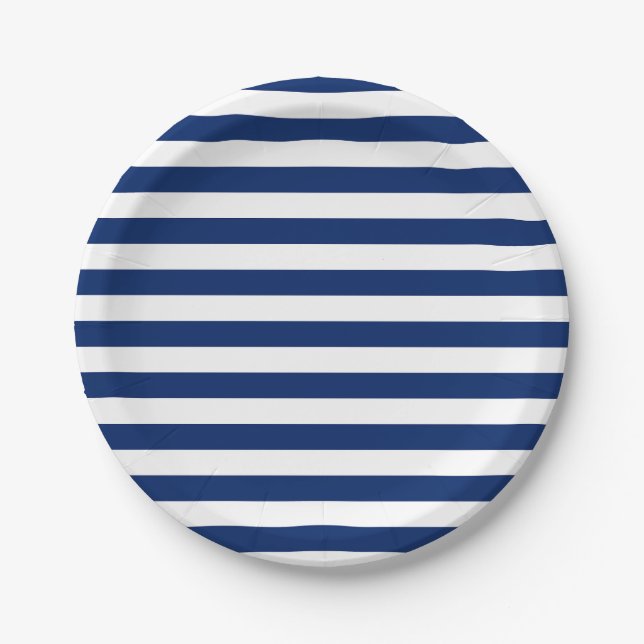 Royal Blue and White Stripes Paper Plates (Front)
