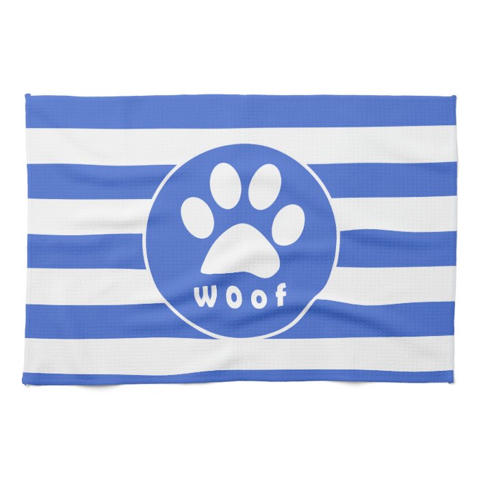 Royal Blue and White Stripes; Paw Print Kitchen Towel