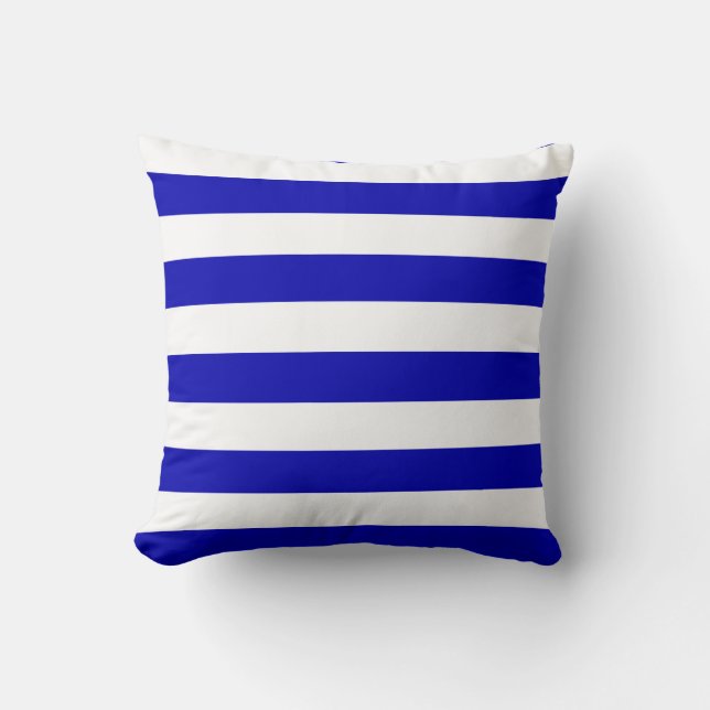 Royal Blue and White Stripes Throw Pillow (Front)