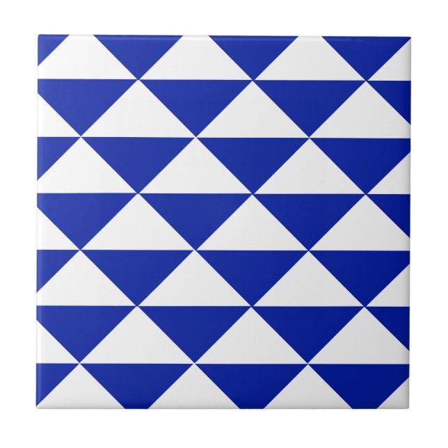 Royal Blue and White Triangles Tile (Front)