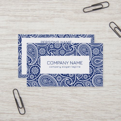 Royal Blue and white vintage paisley pattern Business Card