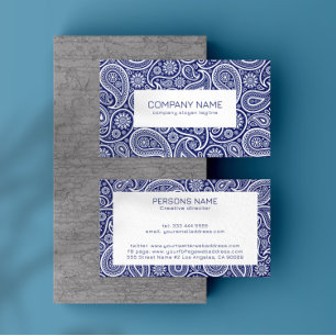 Royal Blue and white vintage paisley pattern Business Card