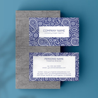 Royal Blue and white vintage paisley pattern Business Card