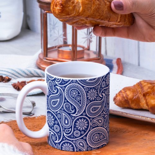 Royal Blue and white vintage paisley pattern Coffee Mug