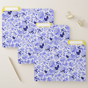 Royal Blue and White Watercolor Floral Pattern File Folder