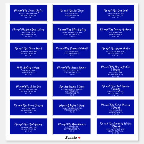 Royal Blue and White Wedding Guest Address Labels