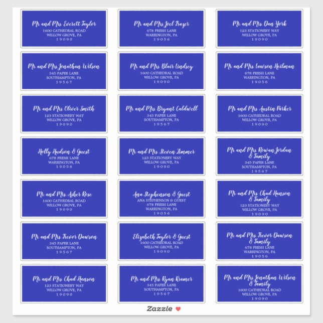 Royal Blue and White Wedding Guest Address Labels (Sheet)