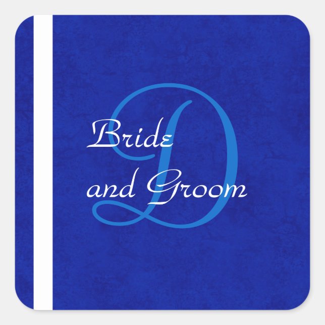 Royal Blue and White Wedding Monogram Template Square Sticker (Front)