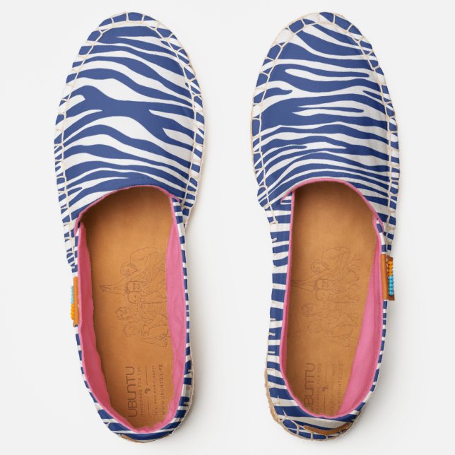 Royal Blue and White Zebra Print Espadrilles (Front)