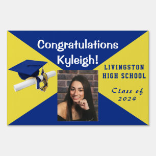 Royal Blue and Yellow Graduation Photo Lawn Sign