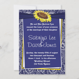 Royal Blue and Yellow Sunflower Wedding Invitation