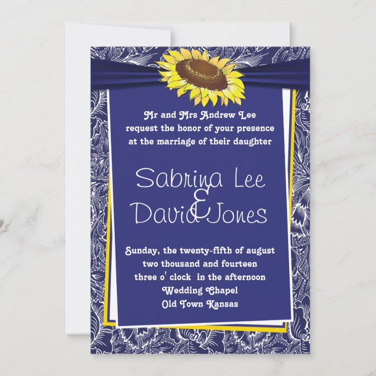 Royal Blue and Yellow Sunflower Wedding Invitation Zazzle