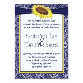 Royal Blue and Yellow Sunflower Wedding Invitation