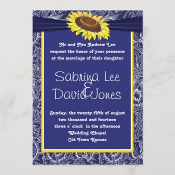 Royal Blue And Yellow Sunflower Wedding Invitation by Wedding_Trends at Zazzle