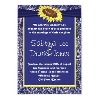 Royal Blue and Yellow Sunflower Wedding Invitation