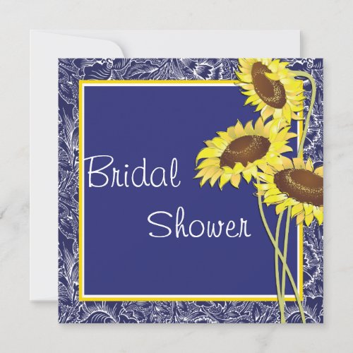 Royal Blue and Yellow Sunflowers Bridal Shower Invitation