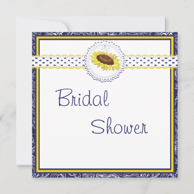 Royal Blue and Yellow Sunflowers Bridal Shower Invitation (Front)