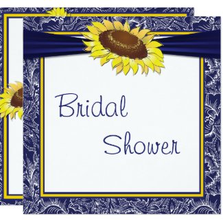 Royal Blue and Yellow Sunflowers Bridal Shower Invitation