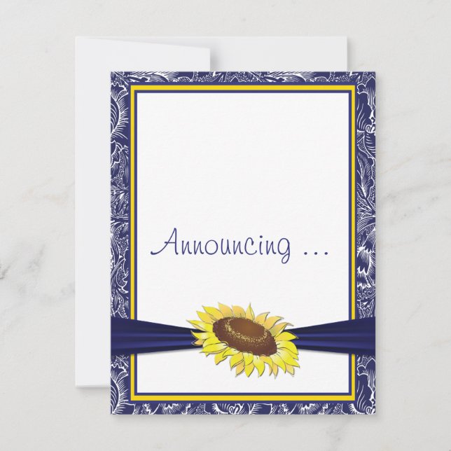 Royal Blue and Yellow Sunflowers Engagement Announcement (Front)