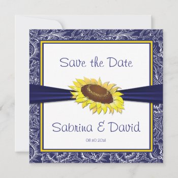Royal Blue And Yellow Sunflowers Save The Date by Wedding_Trends at Zazzle