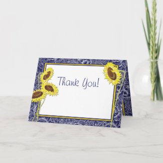 Royal Blue and Yellow Sunflowers Thank You Card