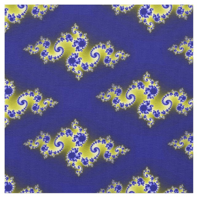 Royal Blue and Yellow Swirls Fabric (Close Up)