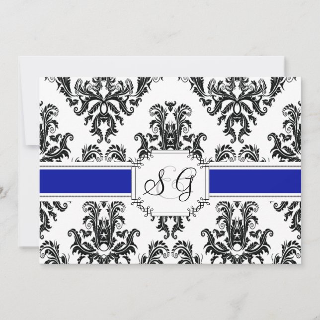 Royal Blue Antique Elegant Wedding Invitation (Front)