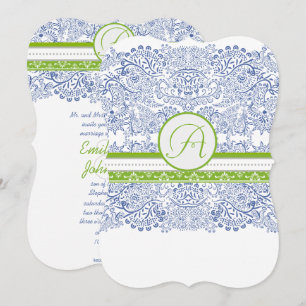 Royal Blue Apple Green Gray Love Birds Wedding Invitation