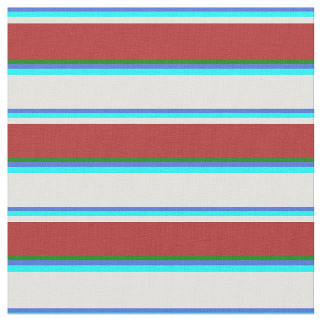 Royal Blue, Aqua, Light Cyan, Red & Green Colored Fabric (Close Up)