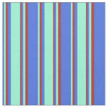 [ Thumbnail: Royal Blue, Aquamarine & Brown Pattern of Stripes Fabric ]