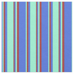 Royal Blue, Aquamarine & Brown Pattern of Stripes Fabric