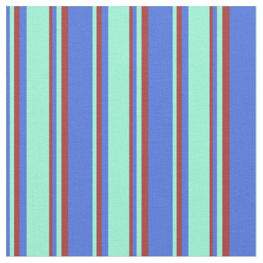 Royal Blue, Aquamarine & Brown Pattern of Stripes Fabric