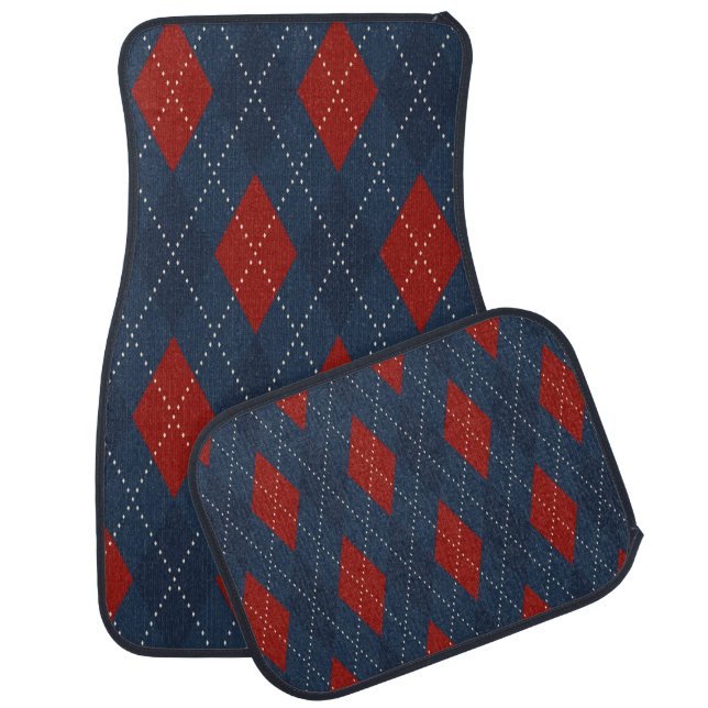 Royal Blue Argyle Christmas Pattern Car Floor Mat (Set)