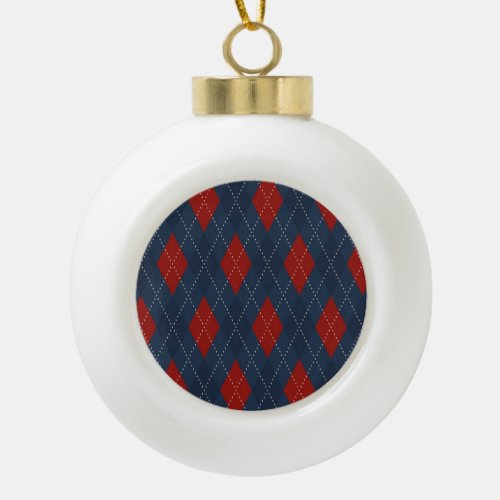 Royal Blue Argyle Christmas Pattern Ceramic Ball Christmas Ornament