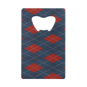 Royal Blue Argyle Christmas Pattern Credit Card Bottle Opener