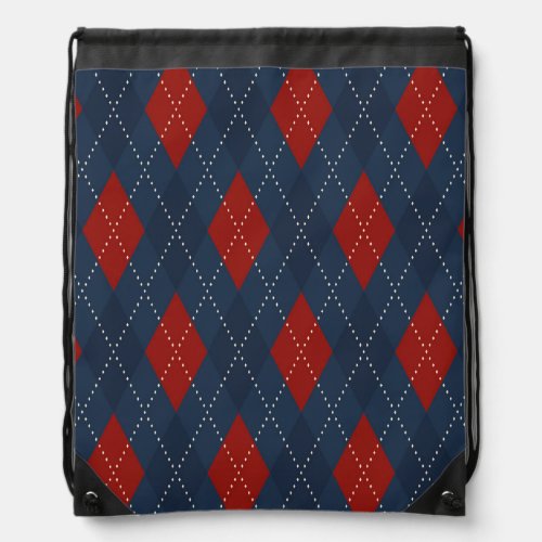 Royal Blue Argyle Christmas Pattern Drawstring Bag