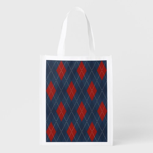 Royal Blue Argyle Christmas Pattern Grocery Bag