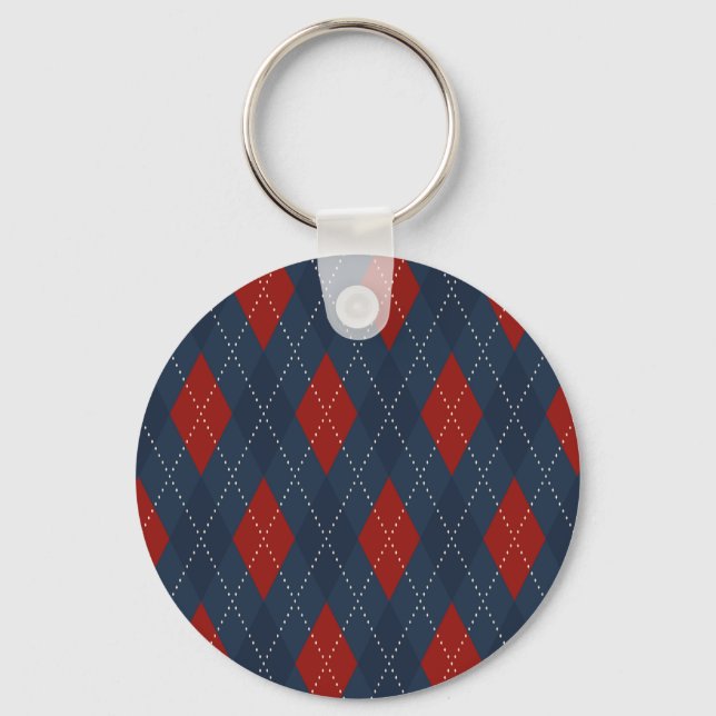 Royal Blue Argyle Christmas Pattern Keychain (Front)