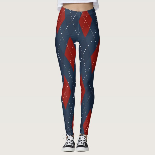 Royal Blue Argyle Christmas Pattern Leggings (Front)