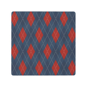 Royal Blue Argyle Christmas Pattern Metal Print