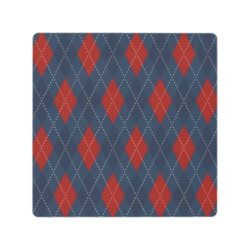 Royal Blue Argyle Christmas Pattern Metal Print