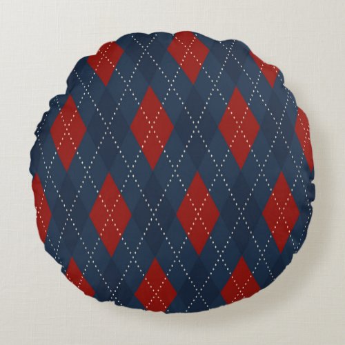 Royal Blue Argyle Christmas Pattern Round Pillow