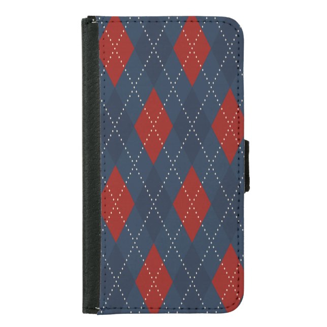 Royal Blue Argyle Christmas Pattern Samsung Galaxy Wallet Case (Front)