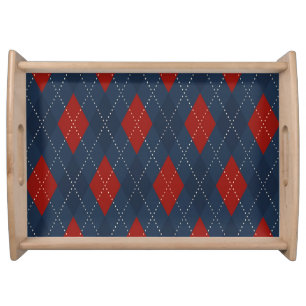 Royal Blue Argyle Christmas Pattern Serving Tray