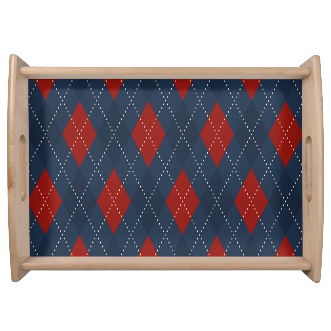 Royal Blue Argyle Christmas Pattern Serving Tray (Front)