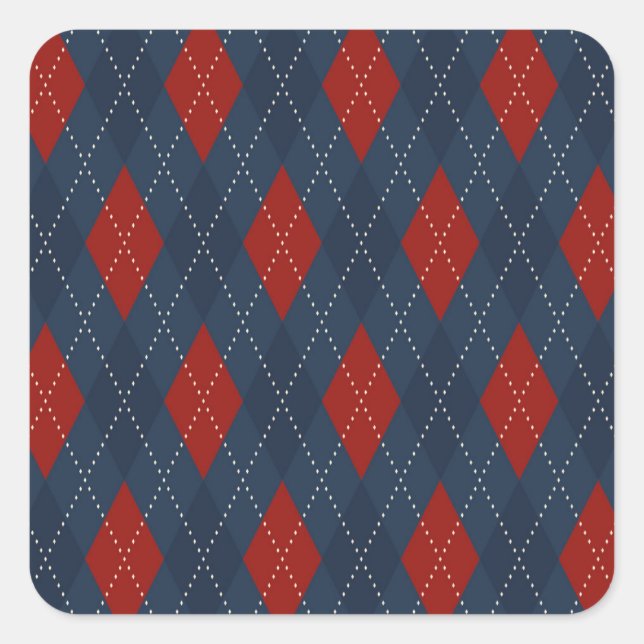 Royal Blue Argyle Christmas Pattern Square Sticker (Front)