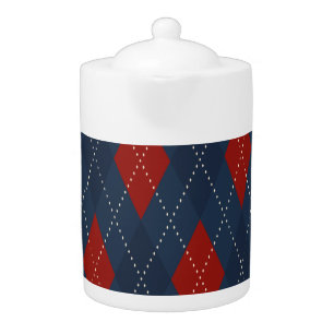 Royal Blue Argyle Christmas Pattern Teapot