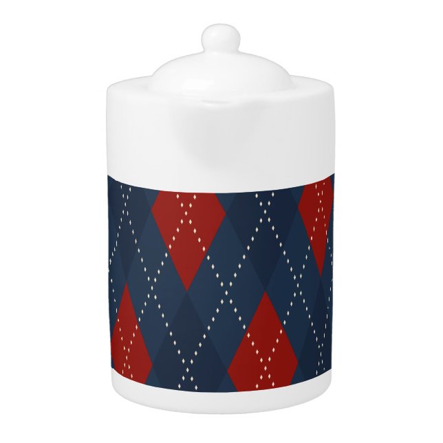 Royal Blue Argyle Christmas Pattern Teapot (Front)