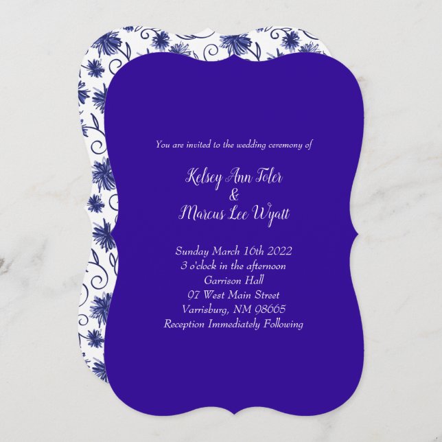 Royal Blue Aster Flower Wedding Invitations (Front/Back)